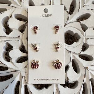 J. Crew Festive Red and Silver Earrings Trio
